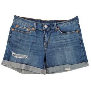 Levi's Women's 27 Factory Distressed Roll Hem Denim Shorts Mid Rise Pre-Owned